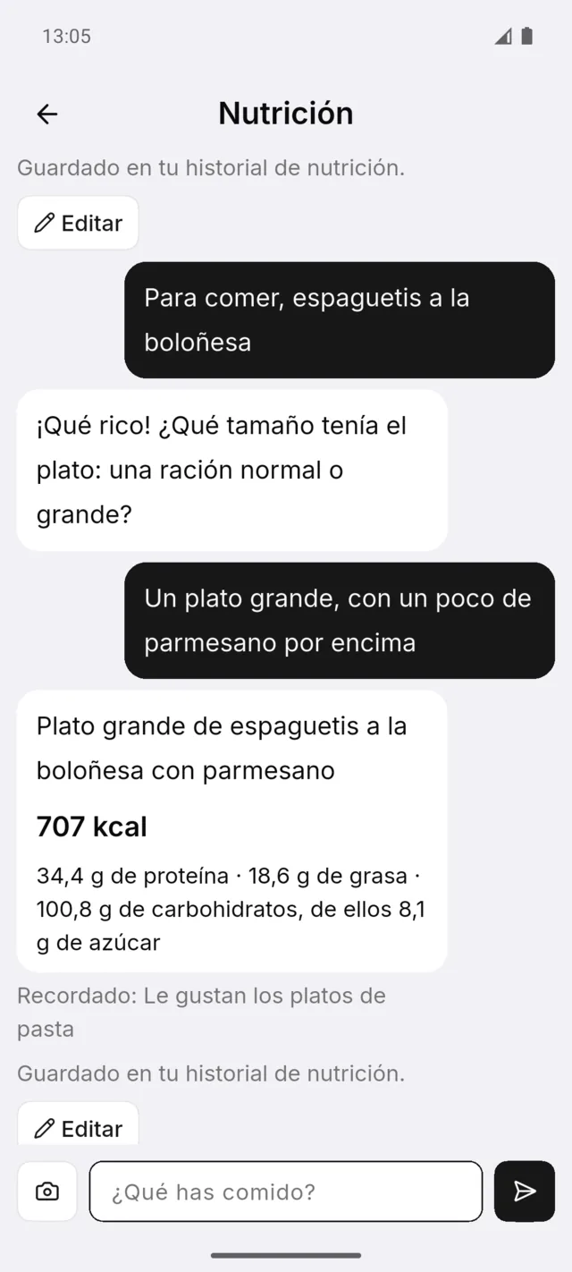Chat de nutrición: la IA pregunta qué tamaño tenía el plato y luego estima la comida